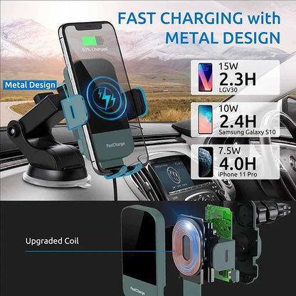 Support Téléphone Voiture avec Chargeur Sans Fil 15W