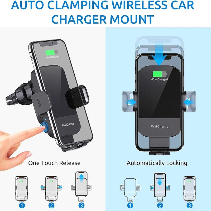 Support Téléphone Voiture avec Chargeur Sans Fil 15W